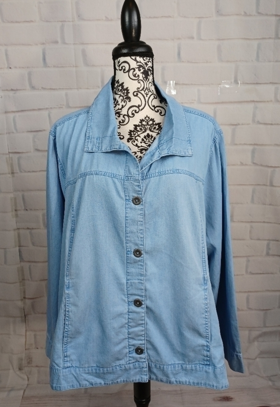 Diane Gilman women's NWT button front plus size 3x blue jean jacket pockets b32